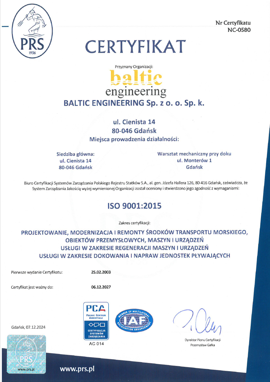 ISO 9001:2015 — Polski Rejestr Statków